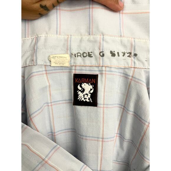 VTG Karman Light Blue Western Button Down Shirt 16 1/2 Pearl Snap Sz 34 - Picture 8 of 16